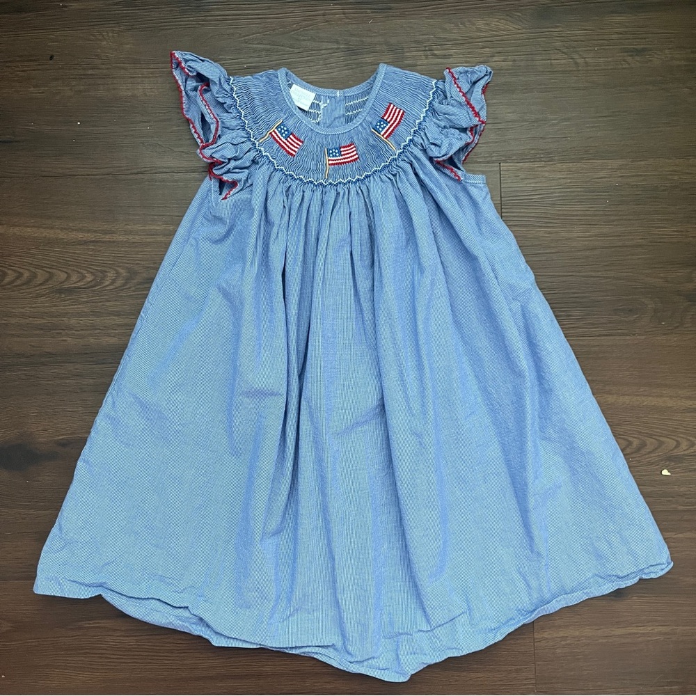 Edgehill collection 3T patriotic, red, white and blue smock dress